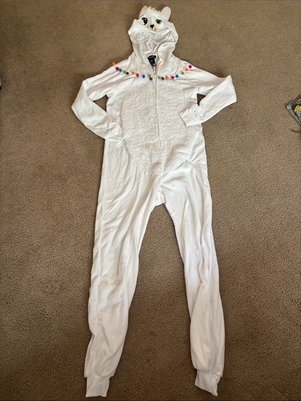 Joe Boxer llama White Plush Animal Hooded One-Piece Pajamas size small